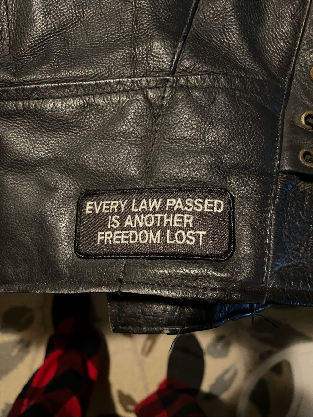 Men's Vintage Biker Jacket. EVERY LAW PASSED IS ANOTHER FREEDOM LOST patch